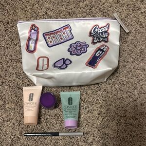 Clinique Skincare Set with White Bag and Colorful Patches